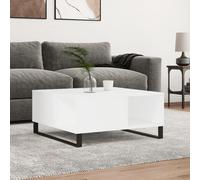 Coffee Table White 80x80x36.5cm Engineered Wood Top Steel Legs Modern for Living