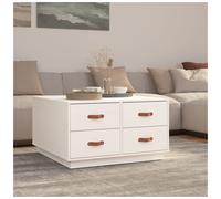 Coffee Table White 80x80x45 cm Solid Pinewood Rustic 4 Drawer Storage Large Wood