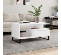 Coffee Table White 90x49x45cm Engineered Wood Top Metal Legs Drawer Modern