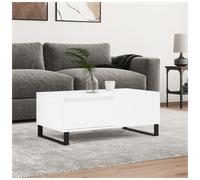 Coffee Table White 90x50x36.5cm Engineered Wood Steel Legs 1 Drawer Modern Style