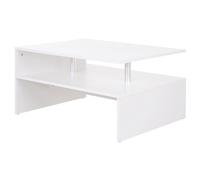 Coffee Table White 90x60x42cm Particle Board 2-Tier Modern Rectangular OpenShelf