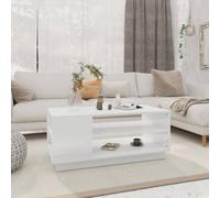 Coffee Table White Engineered Wood 102x55x43cm Sleek Modern Low Profile 2-Shelf