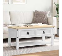 Coffee Table White Solid Pine 100x48x45cm Rustic With Drawer & Shelf Storage Mat