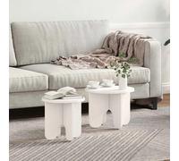 Coffee Table White Solid Pine 39.5x39.5x30cm Round Modern Minimal Small Set of 2