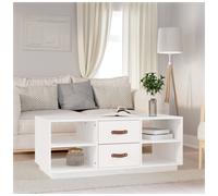 Coffee Table White Solid Pinewood 100x50x41 cm Storage Drawers Shelves Rustic TV