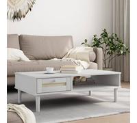 Coffee Table White Solid Pinewood Rattan Look 100x55x33 cm Drawer Handle Storage