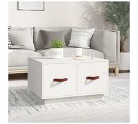 Coffee Table White Solid Pinewood Untreated Rustic 2 Drawer Storage 60x53x35 cm