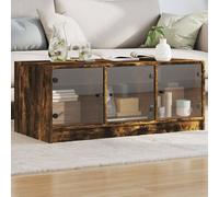 Coffee Table with Glass Doors Smoked Oak 102x50x42 cm Berkfield Home Brown One Size