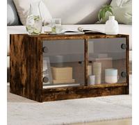 Coffee Table with Glass Doors Smoked Oak 68x50x42 cm Berkfield Home Brown One Size