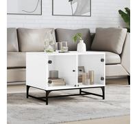 Coffee Table with Glass Doors White 68.5x50x50 cm Berkfield Home White One Size