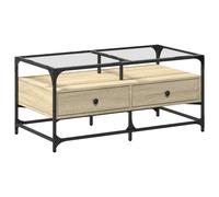 (grey sonoma) vidaXL Coffee Table with Glass Top Hallway Tea End Table Side Table Steel