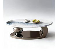 Coffee Table with Metal Base, Oval Stone Top, Luxury Modern Design for Living Room, Stylish Home Decor, Ideal for Small Apartments