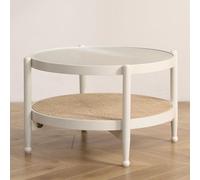 Coffee Table with Rattan Storage Shelf, 2-Tier Mid Century Modern Glass Top Table for Living Room and Bedroom