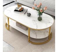 Coffee Table with Storage - 2-Tier Marble and Metal Center Table for Living Room, Mid-Century Design, Stylish Finish