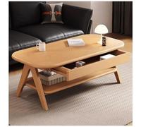 Coffee Table with Storage Drawer, Solid Oak Wood, Mid Century Modern Design for Small Spaces, 39-inch Living Room Furniture