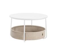 Coffee Table with Storage, Round Center Table for Living Room with Fabric Basket