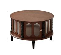 Coffee Table with Storage - Rustic Round Center Table with 360° Wraparound Glass Top and Column Base for Living Room and Office