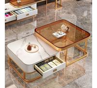 Coffee Table with Storage Square Nest of Tables Multi-functional Side Table Marble Pattern Top Nesting Tables for Living Room Bedroom Office