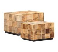 Vidaxl Coffee Tables 2 Pcs With Block Design Rough Mango Wood, Brown