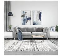 Coffee Tables 2pc Set White Engineered Wood Metal Legs 50x46x50cm Storage Drawer