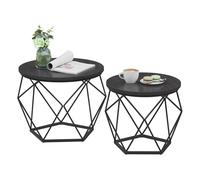 Coffee Tables, Set of 2 Side Tables, Charcoal Grey + Ink Black / (60 Dia. x 45H) cm + (50 Dia. x 40H) cm