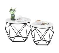 Coffee Tables, Set of 2 Side Tables, Marble White + Ink Black / (60 Dia. x 45H) cm + (50 Dia. x 40H) cm