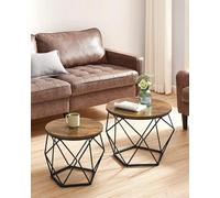 Coffee Tables, Set Of 2 Side Tables, Robust Steel Frame, For Living Room, Bedroom, Rustic Brown And Black