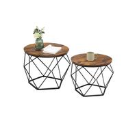 VASAGLE Coffee Tables, Set of 2 Side Tables, Robust Steel Frame, for Living Room, Bedroom, Rustic Brown and Black LET040B01