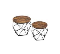 Coffee Tables, Set of 2 Side Tables, Rustic Brown + Black / (60 Dia. x 45H) cm + (50 Dia. x 40H) cm