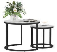 Coffee Tables Set White Steel & Tempered Glass Φ60x45/Φ40x35cm Round Mod Nesting