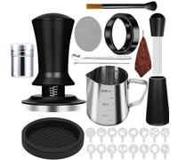 Coffee Tamper 51 mm Set, 28-Piece Espresso Tamper Set, Stainless Steel Coffee Press with Frothing Jug, Barista Cloth, Puck Screen, Latte Art Pen, Coffee Stirrer, Tamper Mat