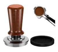 Coffee Tamper 51mm, 30lbs Spring Loaded Tamper with Silicone Mat, Barista Espresso Tamper Wooden-Handle Compatible with 51mm Portafilter for Home and Office
