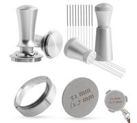 Coffee Tamper 51mm, Espresso Tamper Set with WDT Tool, 51mm Dosing Funnel, Puck Screen 51mm, Spring-Loaded Tamper Flat Stainless Steel Base Compatible with Espresso Coffee Machine