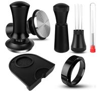 Coffee Tamper 54 mm Set, Upgraded Espresso Tamper Set Including WDT Tool, Dosing Ring 54 mm, Tamper Mat, Pressure-Regulating Tamper Base Ripple Made of Stainless Steel with 30 lbs Contact Pressure for