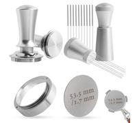 Coffee Tamper 54mm, Espresso Tamper Set with WDT Tool, 54mm Dosing Funnel, Puck Screen 54mm, Spring-Loaded Tamper Flat Stainless Steel Base Compatible with Espresso Coffee Machine