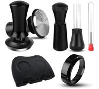 Coffee Tamper 58mm, Espresso Tamper Set with WDT Tool, 58mm Dosing Funnel, Tamper Mat, Spring-Loaded Tamper Flat Stainless Steel Base Compatible with Espresso Coffee Machine