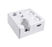 Coffee Tamping Station with Portafilter Holder and Anti Slip Base, Integrated Storage for Essential Tools, Compatible with 51mm/54mm/58mm Portafilters, Robust ABS Construction (White)