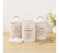 Coffee Tea and Sugar Canister Sets, 1L Airtight Tea Coffee Sugar Jars Elegant Versatile Cream Storage Canisters Vintage Retro Style Kitchen Organizer for Dry Food, Flour, Seeds, Nuts (set 1)