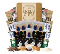 Coffee, Tea & Biscuits Hamper Gift Set Box - Coffee Sachets, Instant Brew Teabags, Black Tea, Sugar & Milk Portions with Shortbread Selection, - Luxury Snack & Drink Gift, Afternoon Hot Drink Set