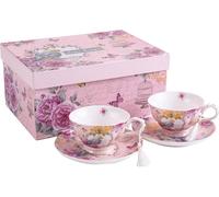 Coffee Tea cup and Saucer set 2 Vintage Retro Rose porcelain set Gift Box (Vintage Summer) London Boutique Rose One Size