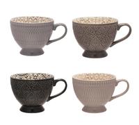Coffee Tea Cups Mug Set Ceramic Set 4 Textured Grey Modern Hot Drinks 325ml