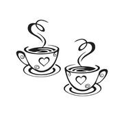 Coffee Tea Cups Vinyl Decal - Kitchen Art - Restaurant Pub Wall Décor - Café Sticker (29cm x 18cm, Black)