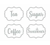 Coffee Tea Sugar Sweetener Canister Stickers, Grey, Pack of 4 | Storage labels