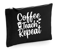 Coffee Teach Repeat - Zip Bag Pencil Case Accessory Costmetic Make up Bag Pouch - Funny Teacher School Student M Black