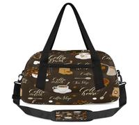 Coffee Theme Kids Overnight Duffle Bags for Girls Boys, Brown Lightweight Sports Gym Bag for Kids,Small Overnight Weekender Carry on Travel Bags Dance Bag, Coffee Theme, 18.5L x 7.8W x 9.4H