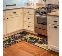 Coffee-Themed Kitchen Floor Mats Set, 2-Piece Non-Slip Polyester Mat for Sink & Island, Easy-Clean Stylish Homes Décor for Coffee Lovers(Wine printing)