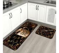 Coffee Themed Kitchen Mats for Floor, Vintage Rustic Soft Mats, Autumn Cushioned Comfort Washable Decor Rugs for Kitchen Sinks Laundryroom Bathroom 2pcs