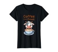 Coffee Then Cows Cute Kawaii Farm Cow Coffee Value Graphic T-Shirt, Women, Black, M