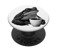 Coffee Toad Woodblock Art Funny Frog Lover Graphic PopSockets Adhesive PopGrip