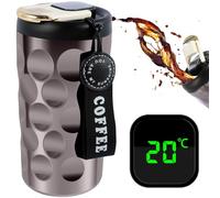 Coffee Travel Mug, 410ML Portable Vacuum Insulated Travel Flask with Temperature Display 100% Sealed Thermal Flask with Handle Leak-Proof for Home Travel(Black)